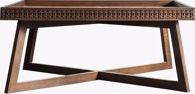 Perch & Parrow Sadie Rectangular Coffee Table in Brown Wood with X-Frame Design
