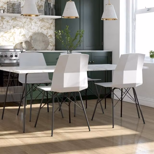 Dorel Modern Geometric Dining Chair in Grey and White with Metal and Plastic Construction