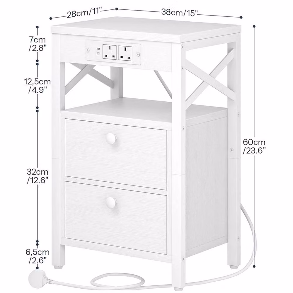 FORGEVIO White Bedside Table and End Table, W/D/H: 38 x 28 x 60 cm – 2
