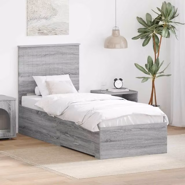 Berkfield Home Modern Bed Frame in Grey Sonoma and Silver, Engineered Wood