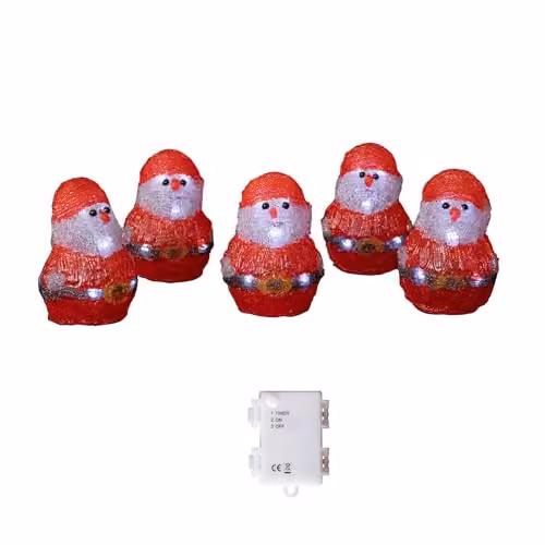 Samuel ALEXANDER Set of 5 Battery Operated Light Up Christmas Santa Tabletop Ornaments in Red and White, Height: 14 cm – 4