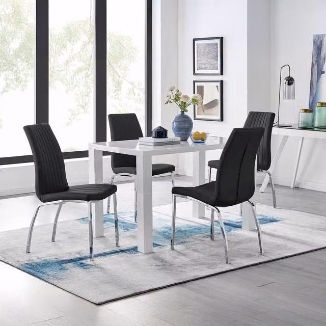 FurnitureboxUK Pivero White High Gloss Rectangular Dining Table and 4 Isco Chairs Set in Black
