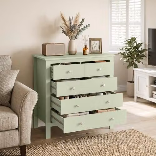 HOMCOM Modern 5 Drawer Chest of Drawers in Green – 4