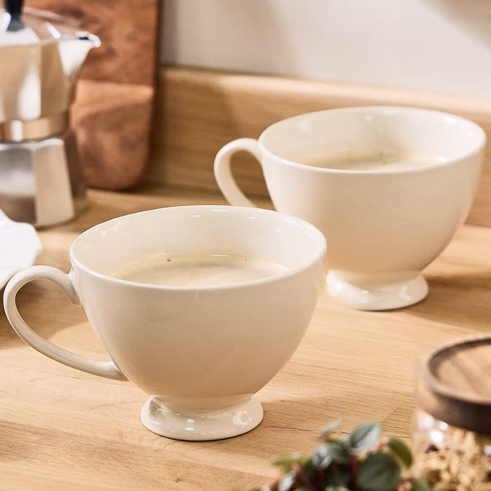Dibor Montmartre Set of 8 Large Ceramic Tea Cups and Coffee Mugs in White and Beige – 2