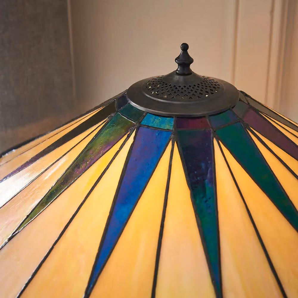 Loops Tiffany Glass Table Lamp in Black and Multicolour with Round Shade – 3