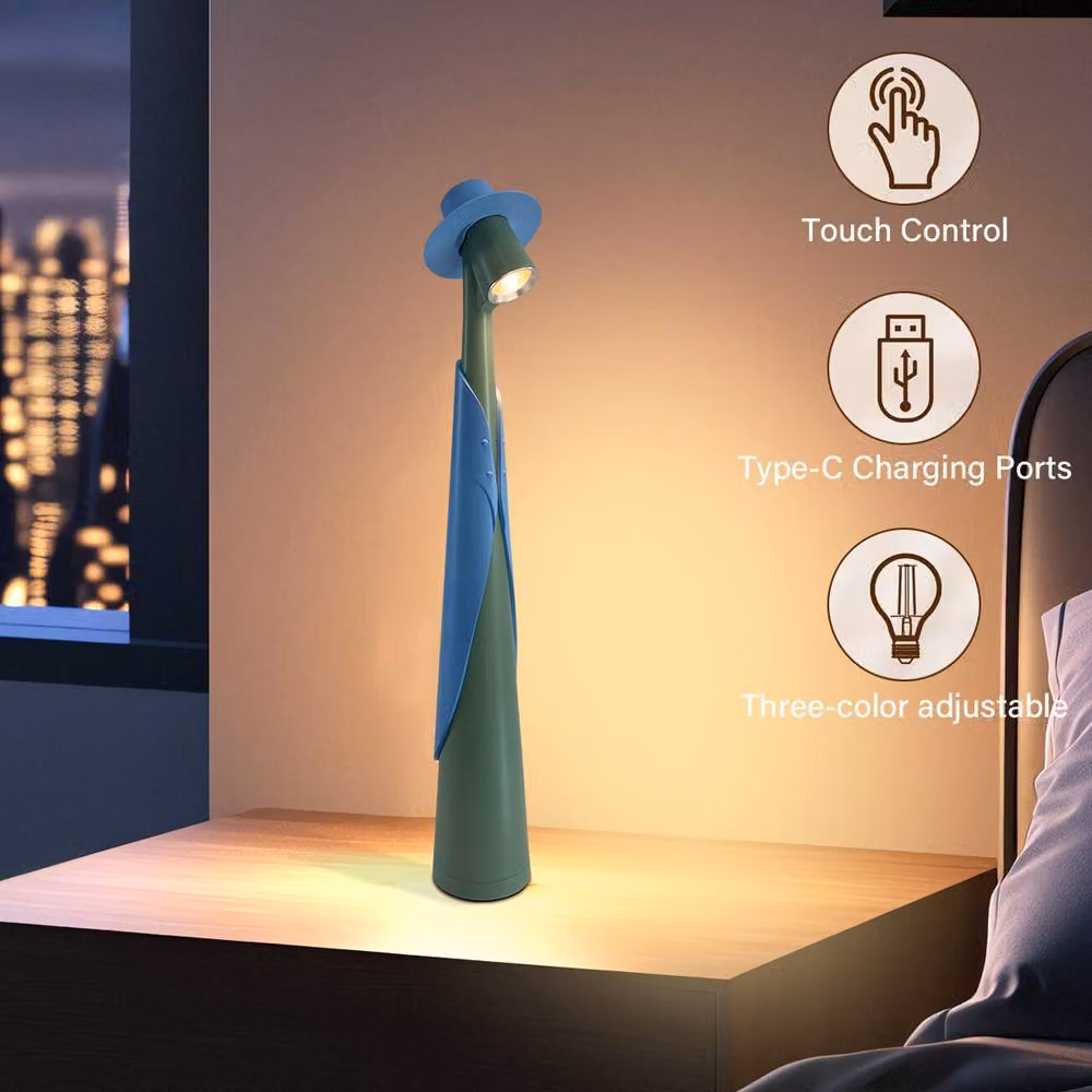 INMTFEI Gentleman Hat Touch Lamp, Rechargeable Dimmable LED Table Light in Blue – 2
