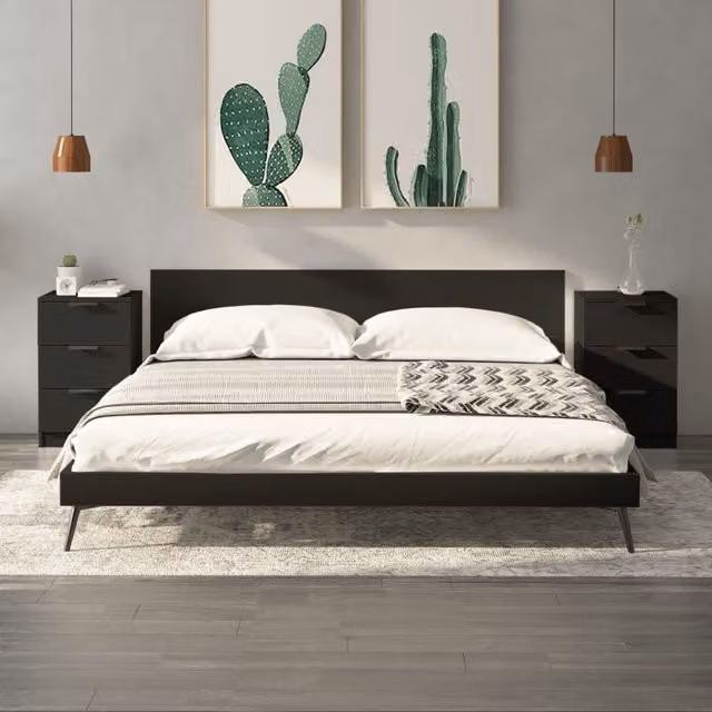 Berkfield Home Set of 2 Black Modern Bedside Cabinets, W/D/H: 40 x 36 x 65 cm