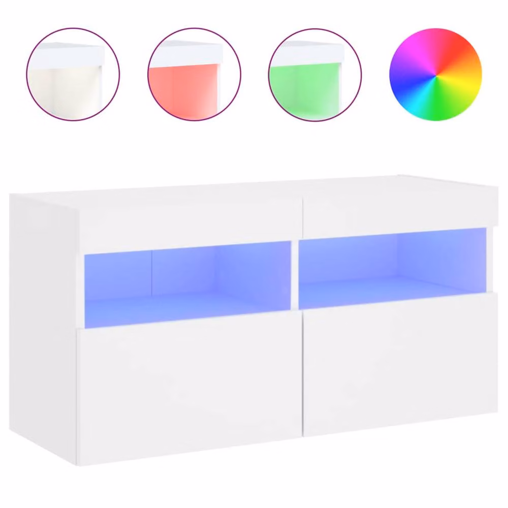 Berkfield Home Modern TV Wall Cabinet with LED Lights in White, W/D/H: 80 x 30 x 40 cm – 2