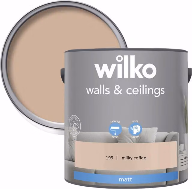 wilko Walls and Ceilings Matt Emulsion Paint, Milky Coffee, 2.5 l