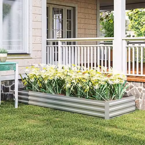 Outsunny Galvanised Steel Raised Garden Bed Metal Planter Box, Silver, W: 241 cm, D: 90.5 cm – 5