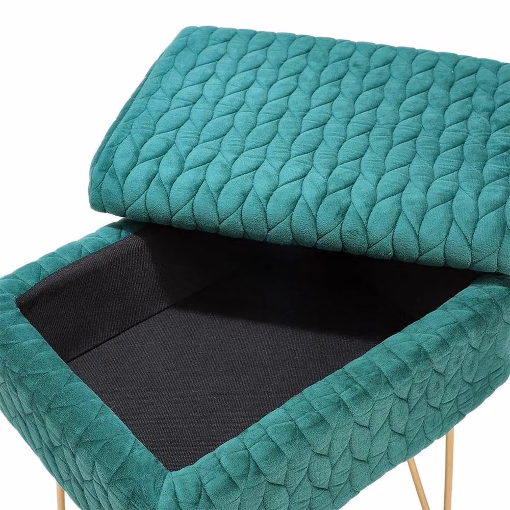 KORVIXA Green Velvet Storage Ottoman Stool with Gold Hairpin Legs, W/D/H: 100 x 100 x 100 cm – 2