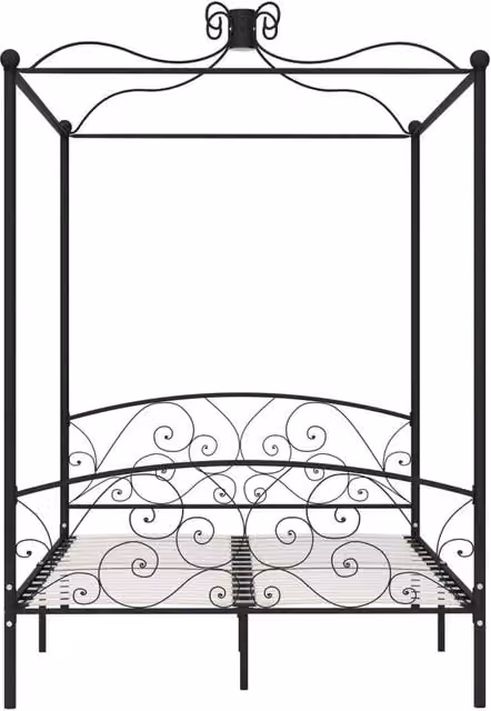 Berkfield Home Elegant Canopy Bed Frame in Black Metal and MDF, W/D/H: 120 x 200 cm