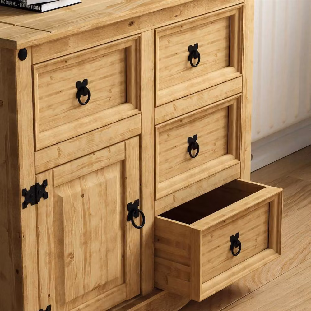 KORVIXA Modern Brown Small Sideboard with 1 Door and 4 Drawers – 2