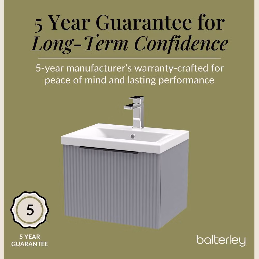 Balterley Front Wall Hung Single Drawer Vanity Basin Unit, Satin Grey, Width: 50 cm – 3