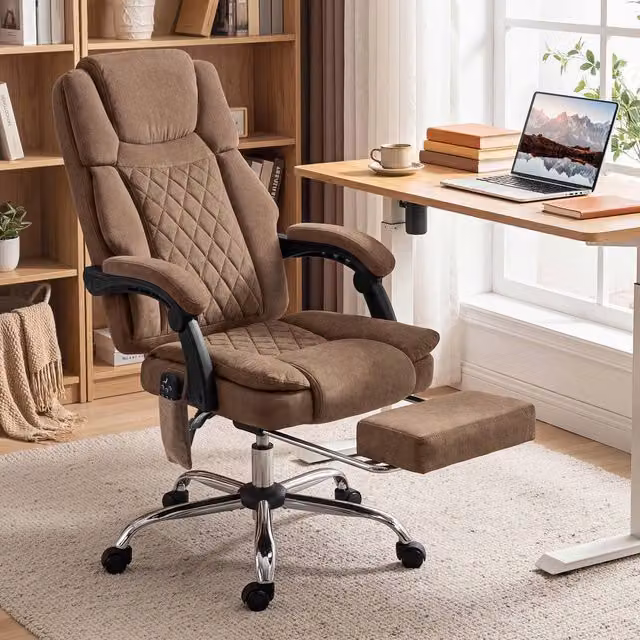 HOMCOM Brown Velvet Executive Office Chair with Headrest and Armrests