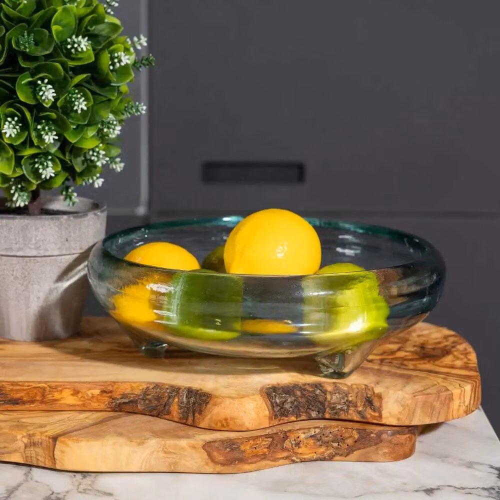 Verano Spanish Ceramics Clear Recycled Glass Footed Salad Bowl, W: 24.5 cm, H: 8 cm – 2