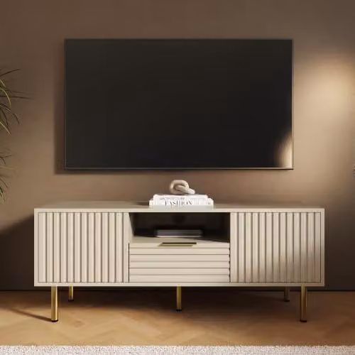 GFW Nervata Art Deco TV Unit in Black and Gold with Wood Accents, W/D/H: 119.49 x 49.0 x 39.0 cm