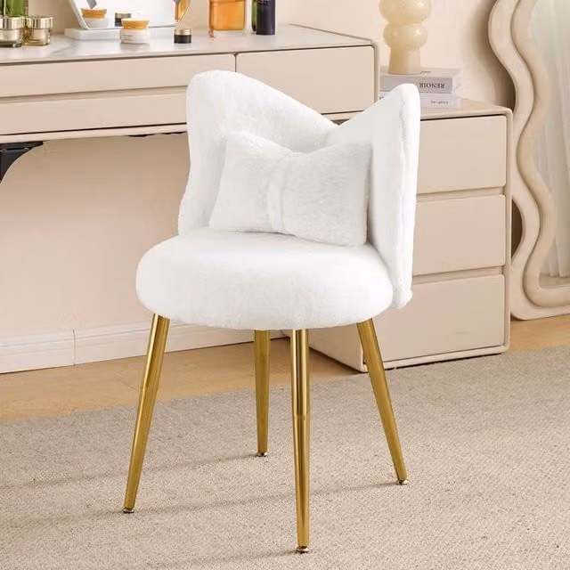 KORVIXA Modern White Upholstered Vanity Makeup Stool with Cushion W/D/H: 100 x 100 x 100 cm