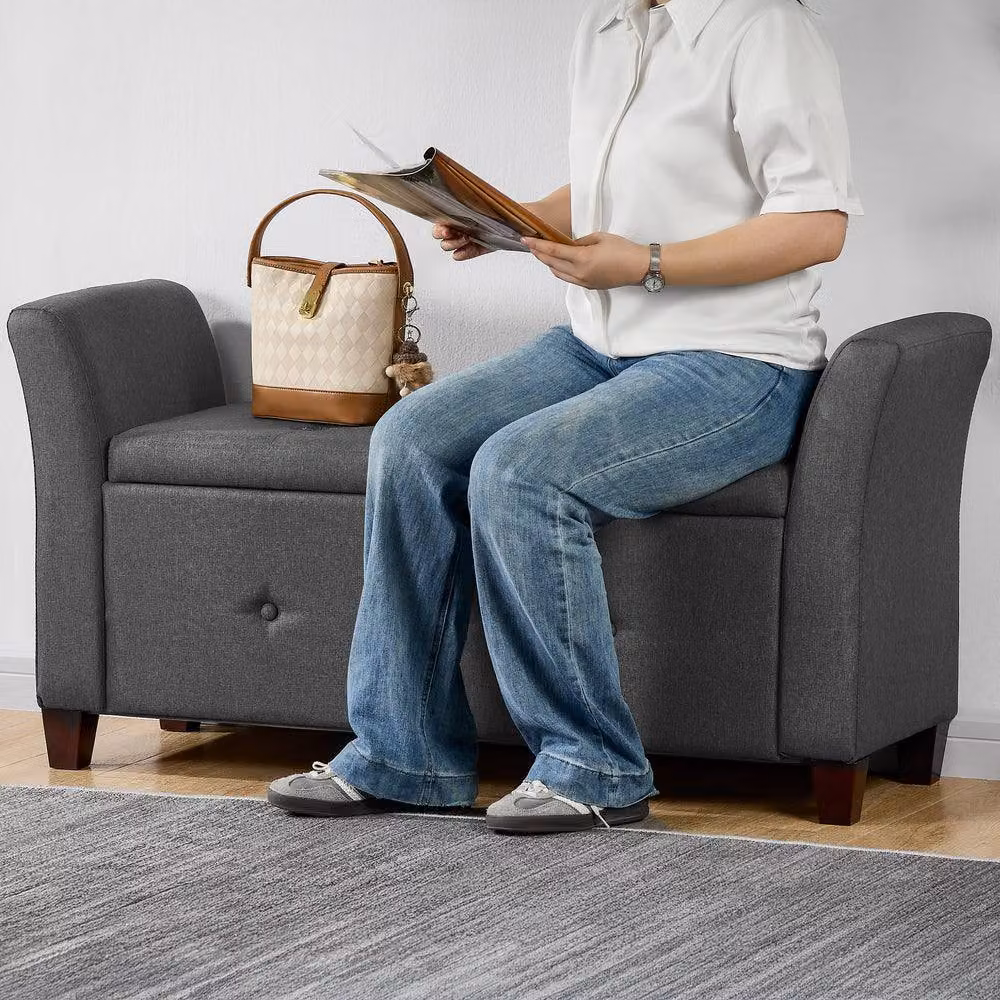 HD Designs Vida Designs Seville Rectangular Storage Ottoman in Grey Fabric – 8