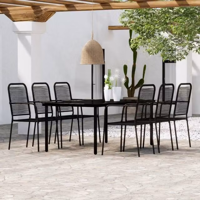 Berkfield Home 7 Piece Modern Garden Dining Set in Black with Glass and Metal Finish – 1