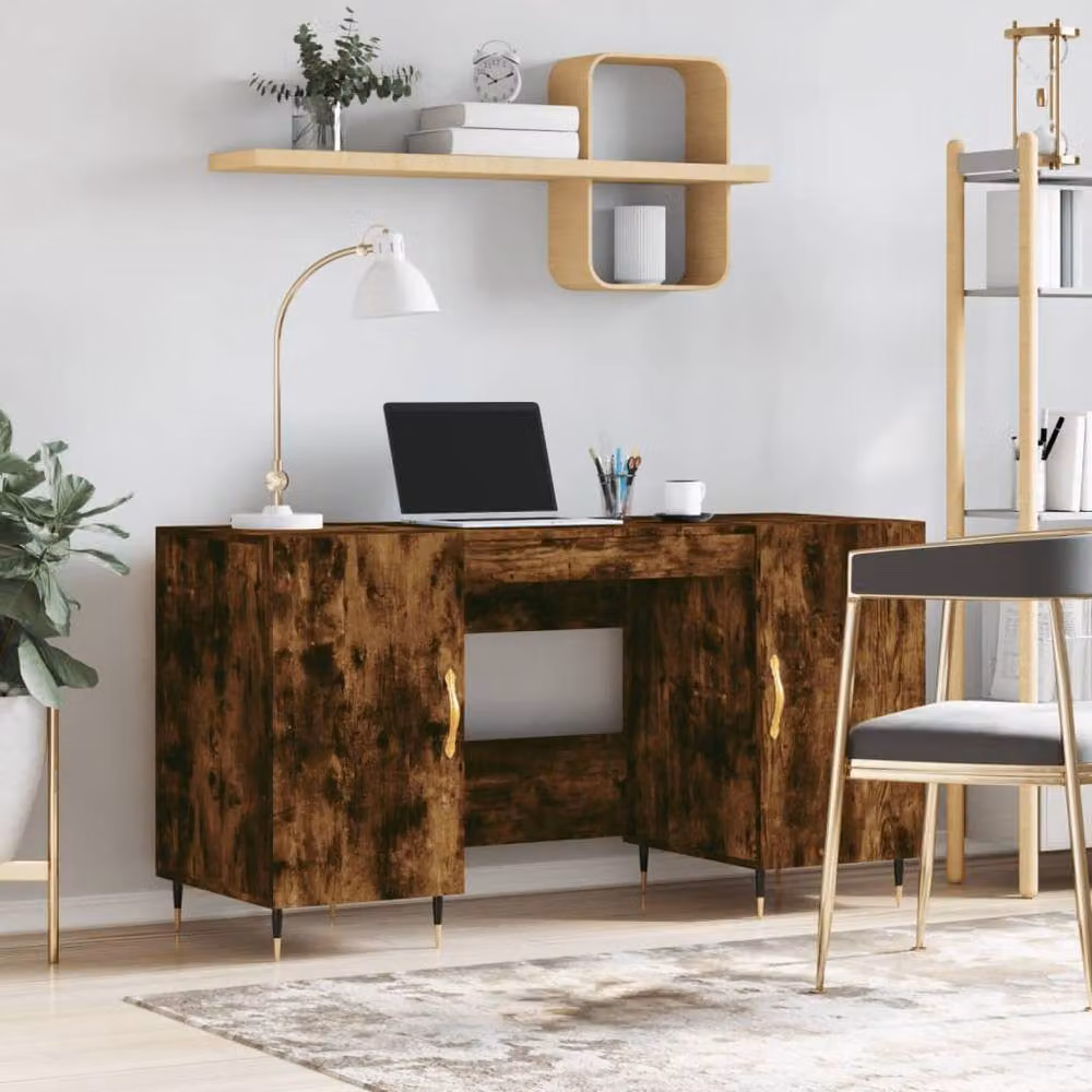 Berkfield Home Elegant Writing Desk in Smoked Oak Brown, W/D/H: 140 x 50 x 75 cm – 2