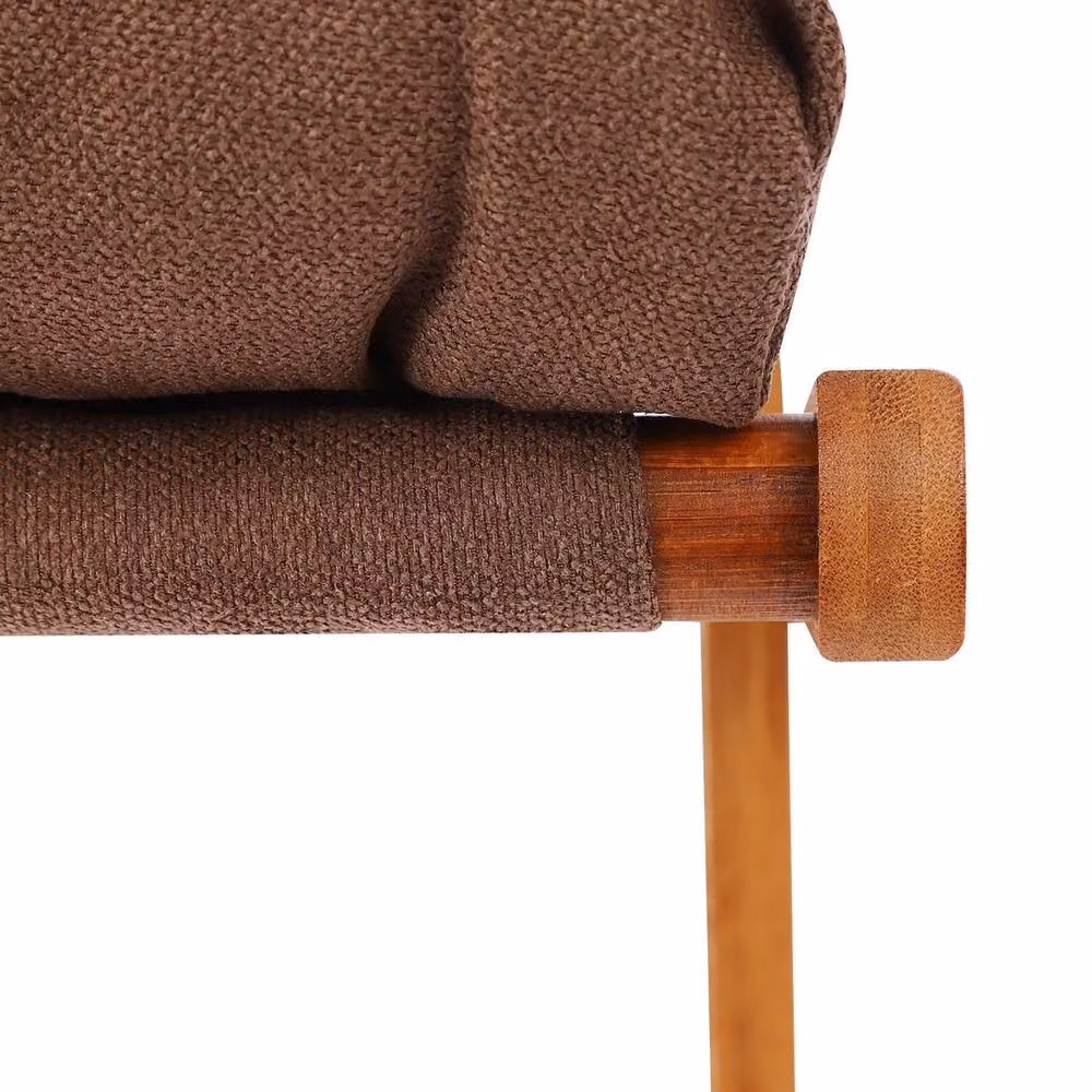 Havendro Bamboo Footstool with Brown Fabric Cushion and Removable Cover – 3