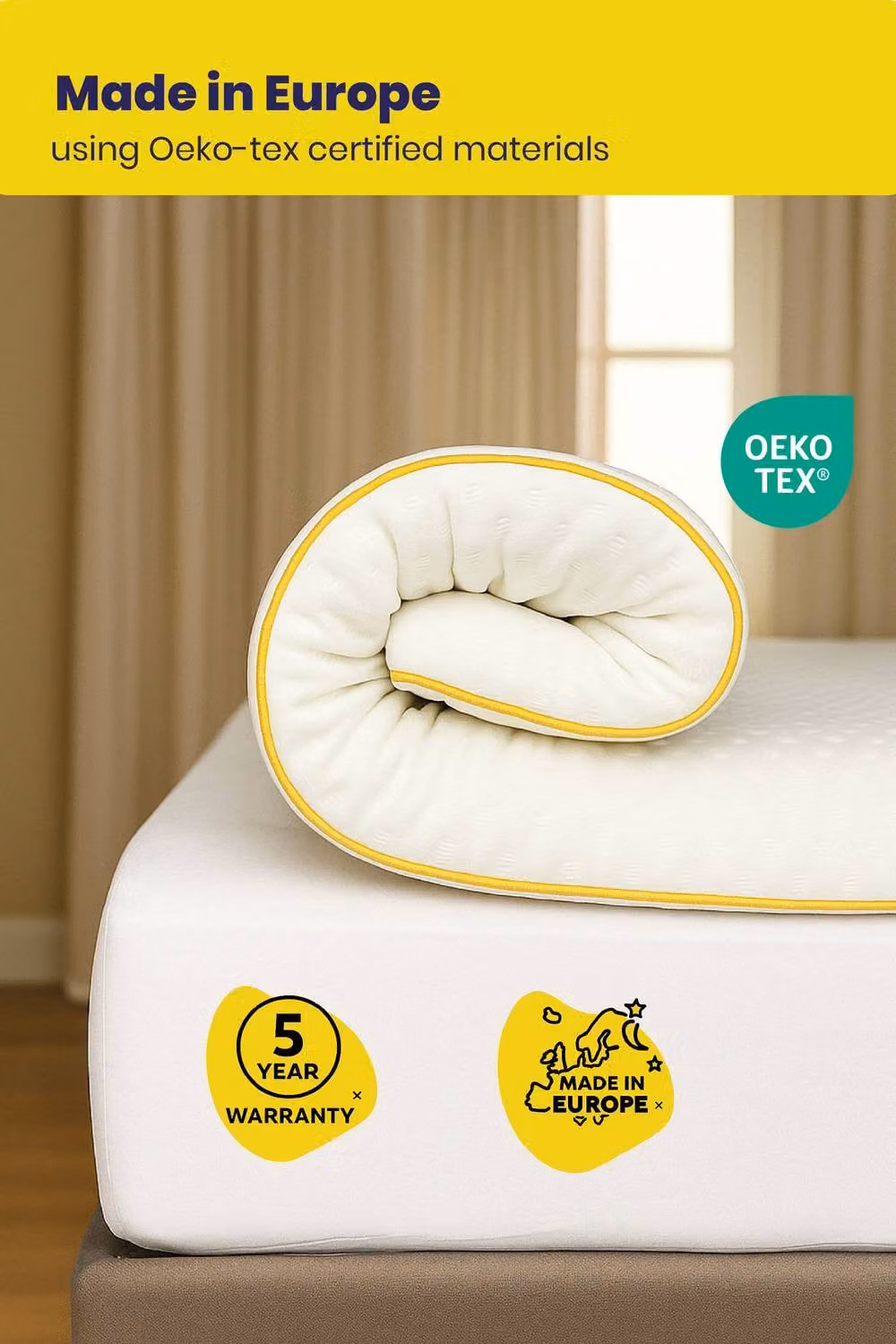 Brightr Sleep Aurora Deluxe 2 in 1 Memory Foam Mattress Topper, Medium Firm, White, EU Single – 6