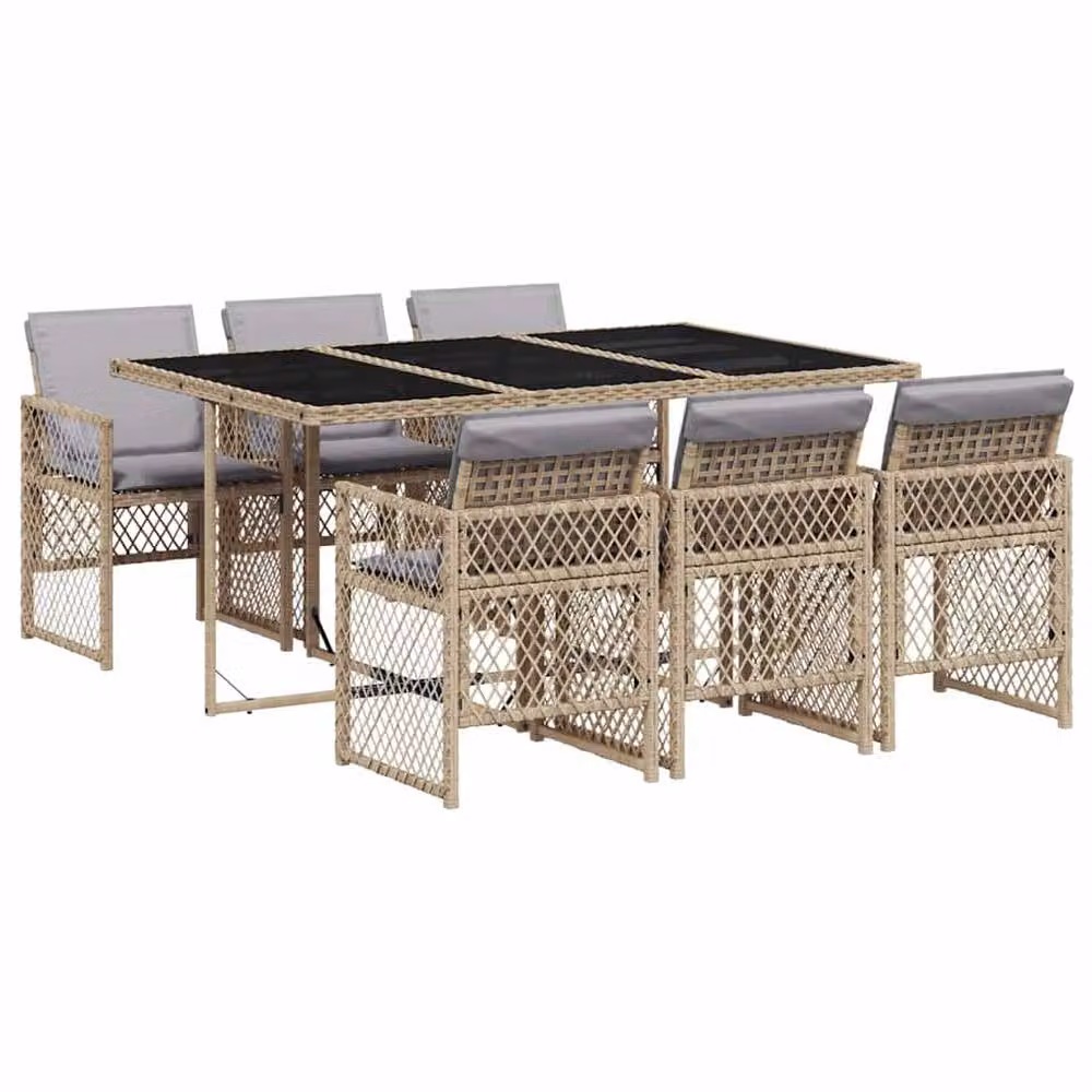 Berkfield Home Extendable Polyrattan Garden Dining Set with Glass Top in Beige and Grey – 2