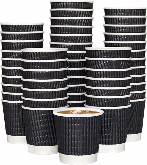 ECONX Black Disposable Ripple Paper Mugs