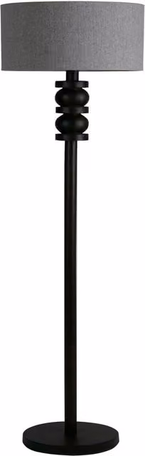 Herringbone Grey Wood and Metal Floor Lamp with Fabric Cylinder Shade
