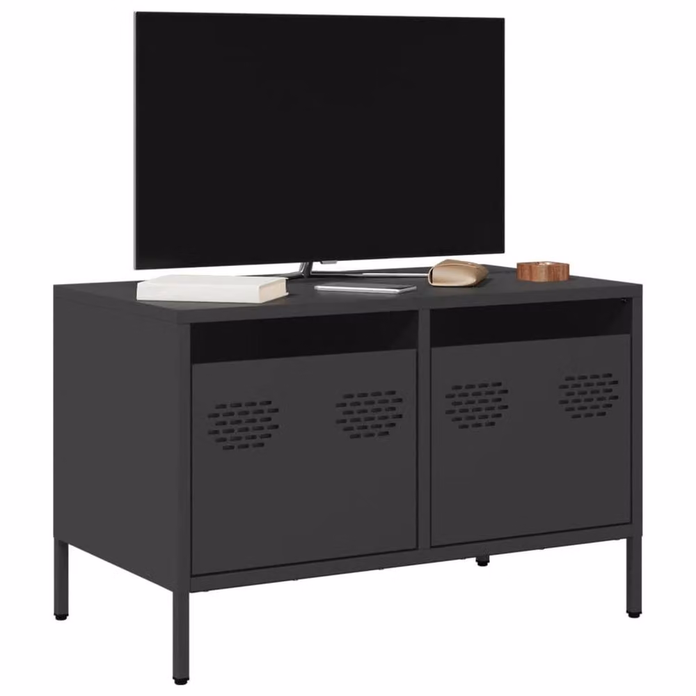 Berkfield Home Black Industrial TV Cabinet in Matt Cold-rolled Steel, W: 68 cm, D: 39 cm, H: 43.5 cm – 2