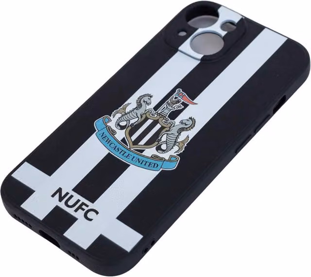 Newcastle United FC Silicone Striped Phone Case for iPhone 15, Black/White