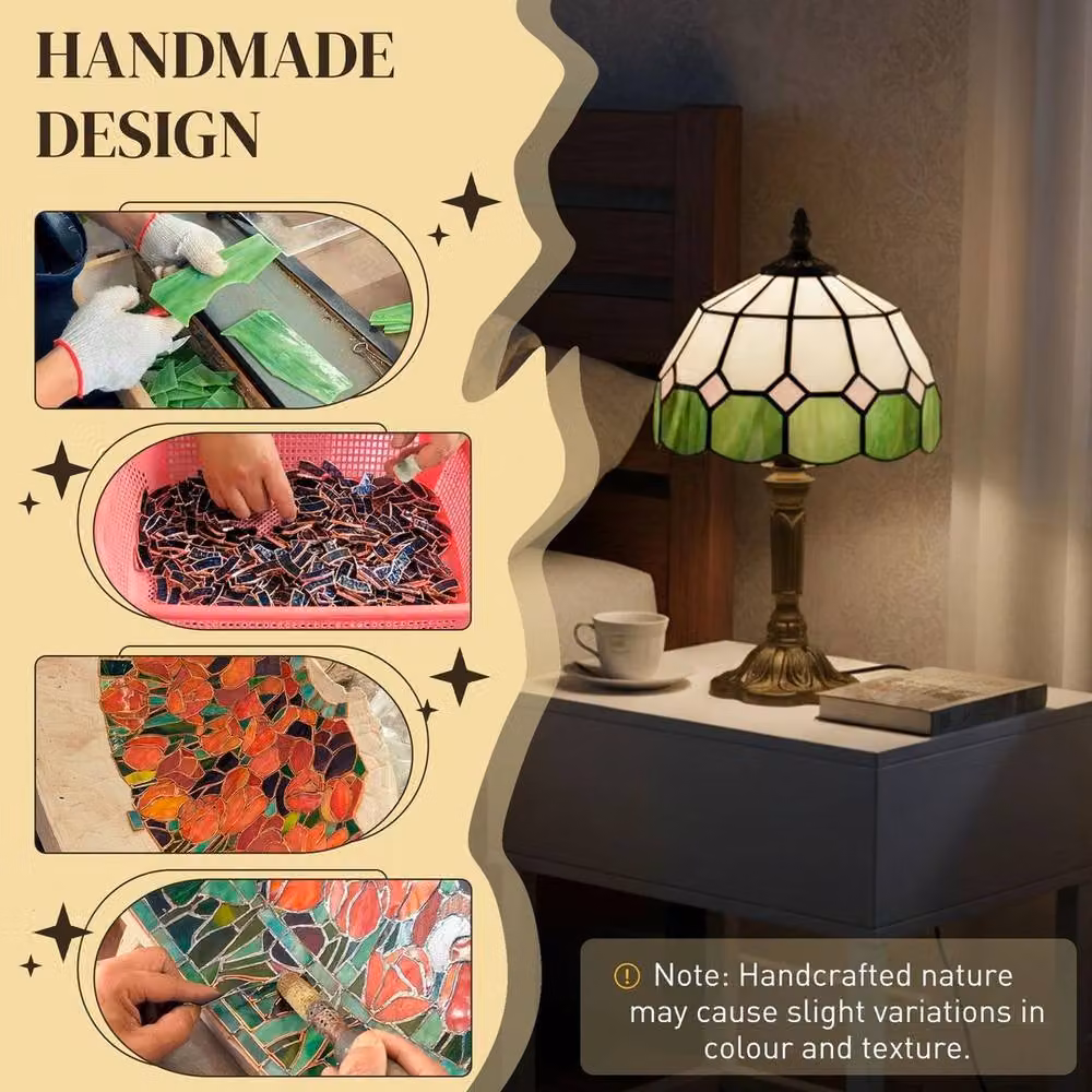 NESTLUNE Art Deco Tiffany-Style Table Lamp in Bronze and Multicolour Glass – 4