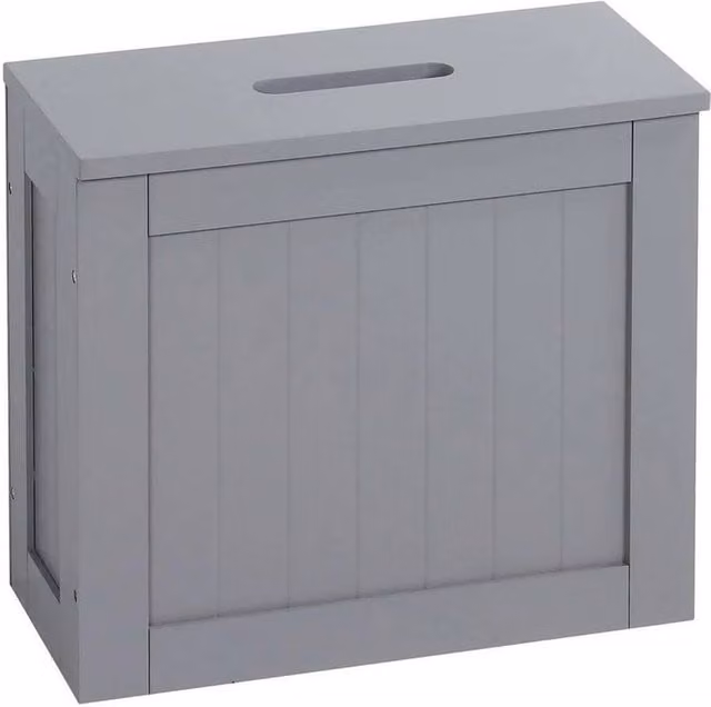 KORVIXA Grey Wooden Slimline Freestanding Bathroom Storage Unit W: 90 cm, D: 33 cm, H: 90 cm