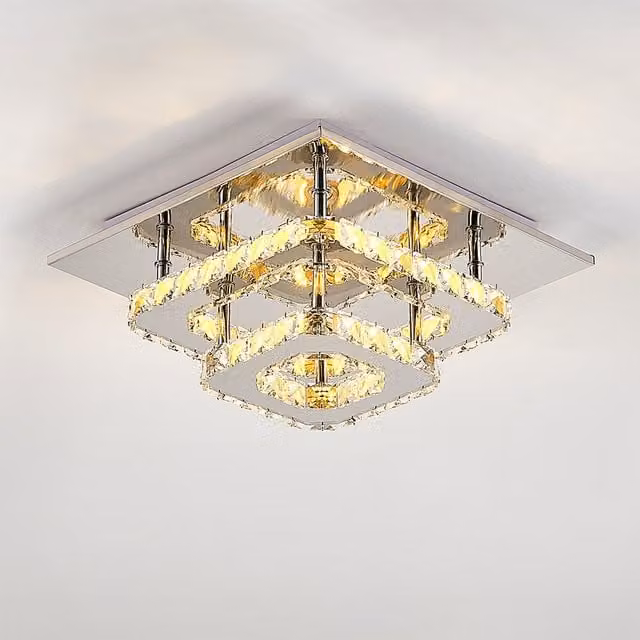Living Star Modern Double-Tier Crystal LED Ceiling Light in Chrome and Silver