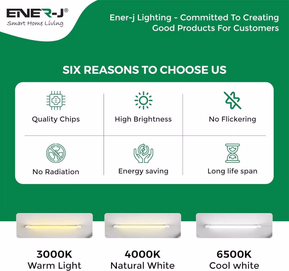 ENER-J 5 Pack T8 LED Tube 22W 150cm CCT Switchable Colour Temperature in White – 3