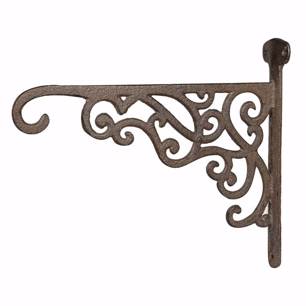 Dibor Vintage Cast Iron Ornate Scrolled Outdoor Hanging Basket Bracket in Brown – 2