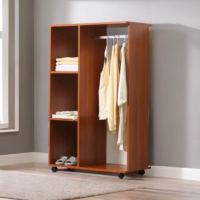 Rafaelo Mobilia Small Open Wardrobe with Wheels in Walnut Brown, W: 40.0 cm, D: 15.0 cm, H: 128.0 cm – 1