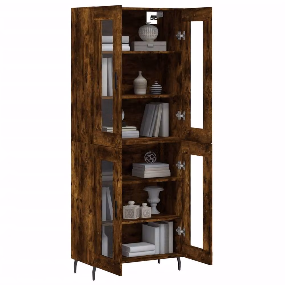 Berkfield Home Smoked Oak Highboard in Brown with Glass Doors, W/D/H: 69.5 x 34 x 180 cm – 3