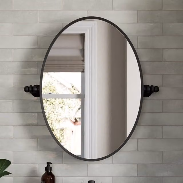 Bathwell Oval Wall Mounted Bathroom Mirror in Matt Black