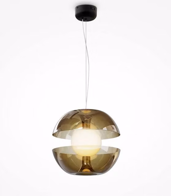 Maytoni Rebel Modern Globe Pendant Ceiling Light in Gold/Brass with Transparent Glass and Warm White LED 3000K