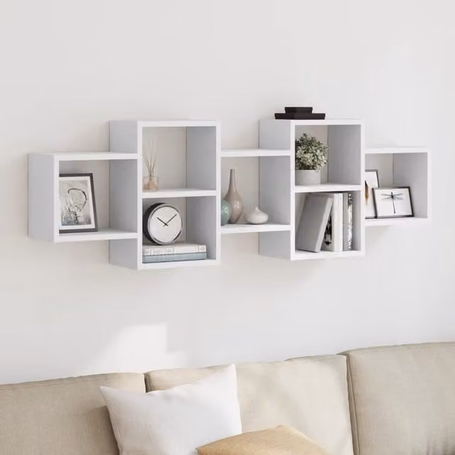 Berkfield Home White Wall Shelf in Engineered Wood, W: 129 cm, D: 18 cm, H: 42 cm