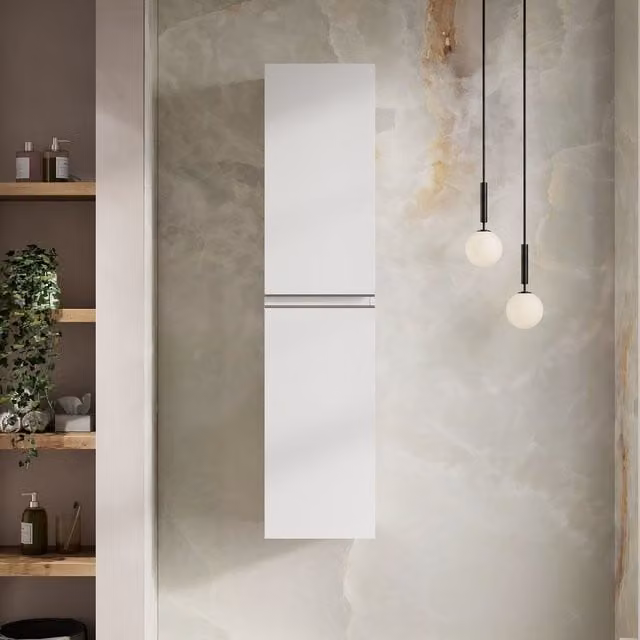 Banyetti Vatilla Gloss White Wall Hung Tall Bathroom Cabinet H 150 cm x W 35 cm x D 31 cm