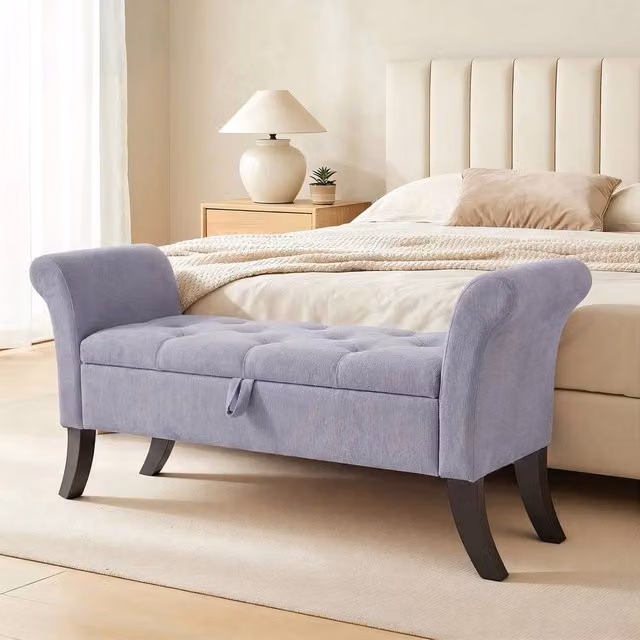 KORVIXA Grey Velvet Upholstered Ottoman Storage Bench, W/D/H: 133 x 53 x 46 cm – 1