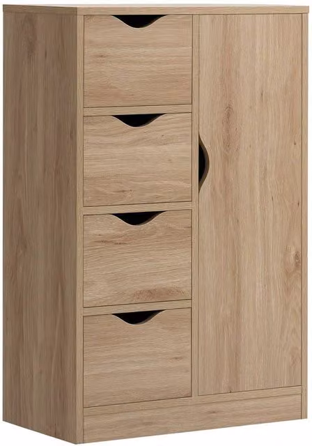 SPETLEK Freestanding Brown Bathroom Cabinet with 4 Drawers and Door Cupboard, W: 83 cm, D: 29 cm, H: 54 cm