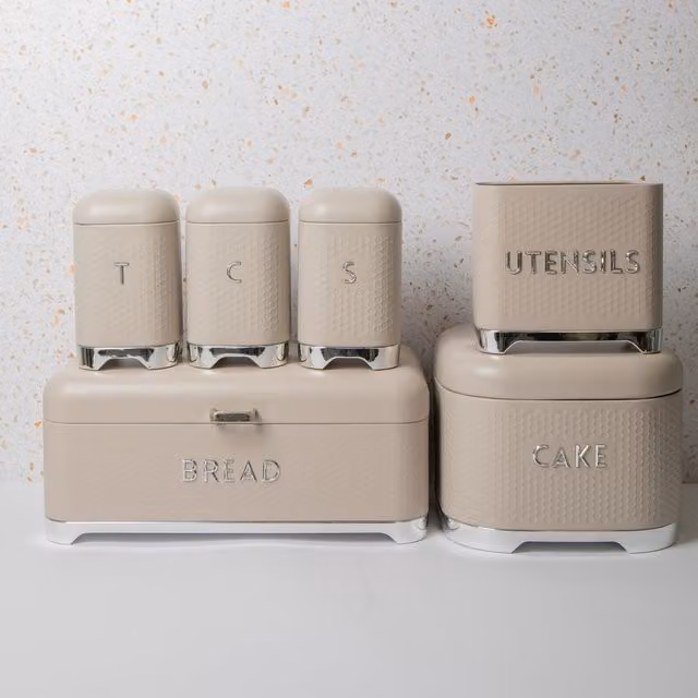 KitchenCraft Geometric Clip Canister Storage Set in Beige and Yellow, 2.7kg