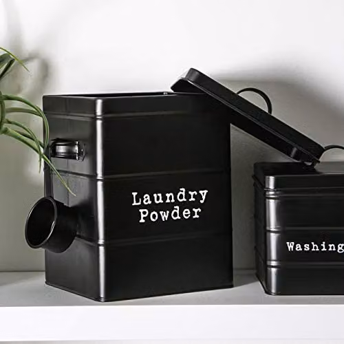 Harbour Housewares Black Coated Steel Washing Powder Storage Container Tin – 5