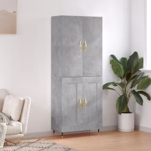 vidaXL Modern Highboard in Concrete Grey with Hinged Doors, W/D/H: 69.5 x 34 x 180 cm – 2