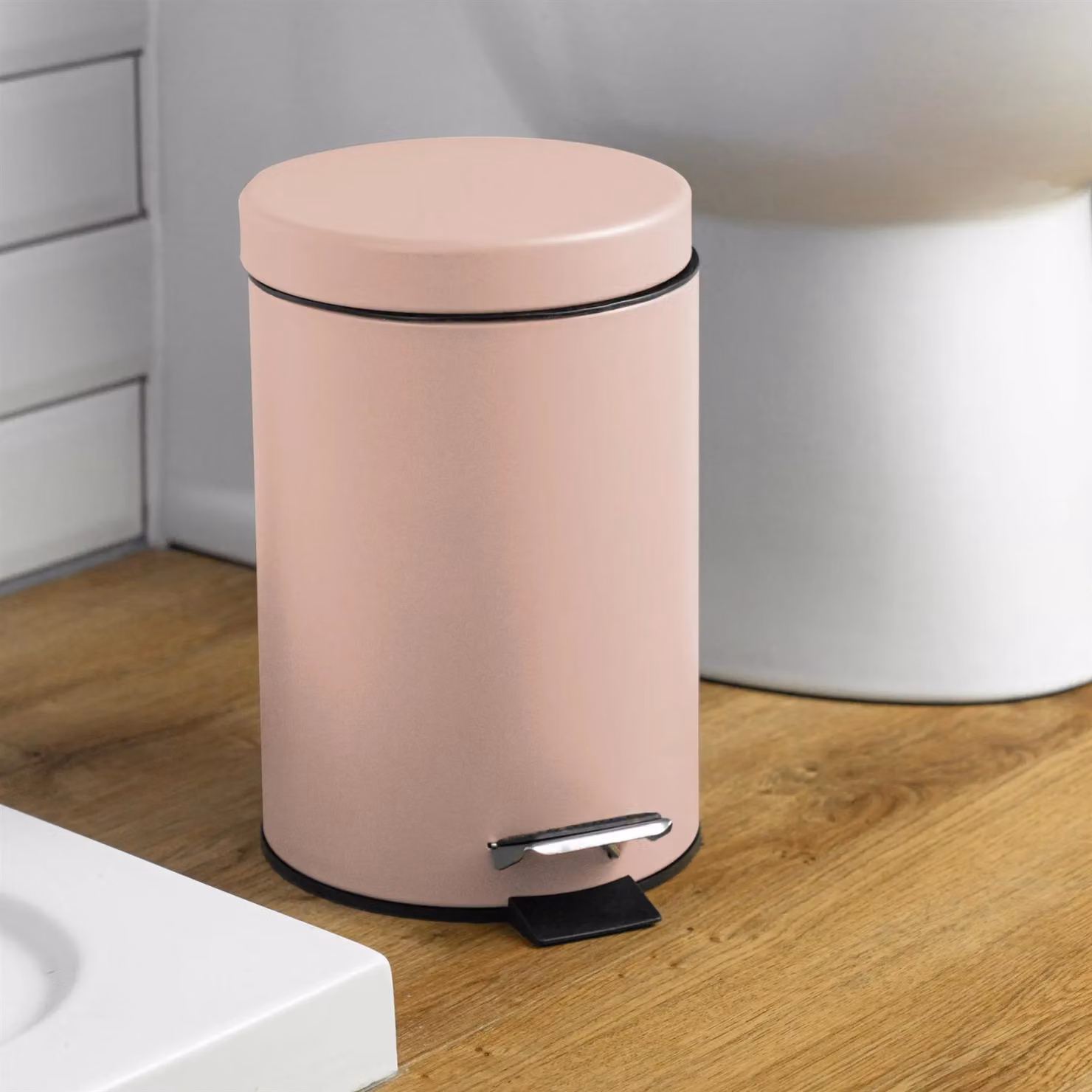 Harbour Housewares Pack of 2 Round Stainless Steel Pedal Bins, 3L, Pink – 5
