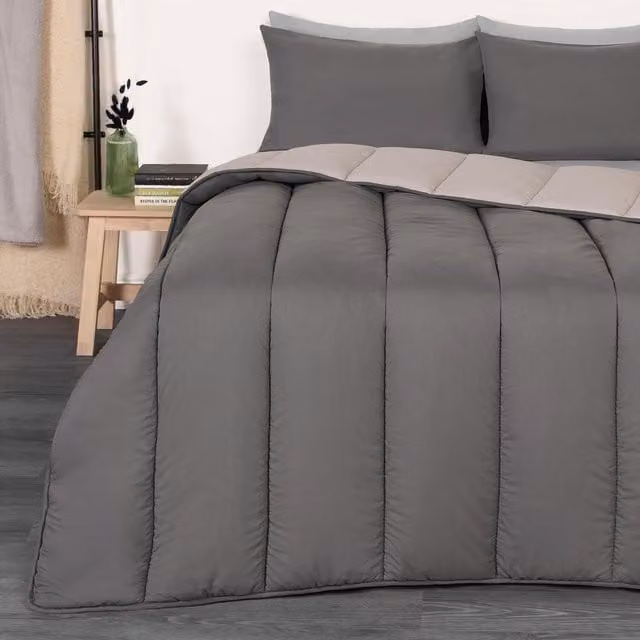 OHS Silver Grey 10.5 Tog Soft Hollow Fibre Duvet and Pillowcase Set, Double, 2.35kg